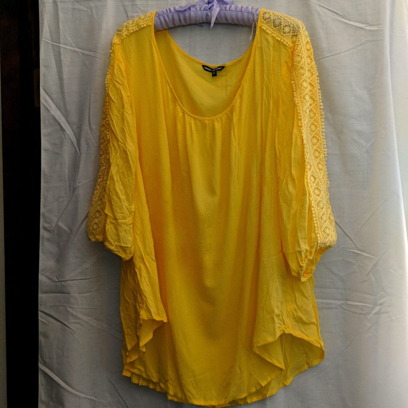 Bright Yellow Top With Lacey Short Sleeves